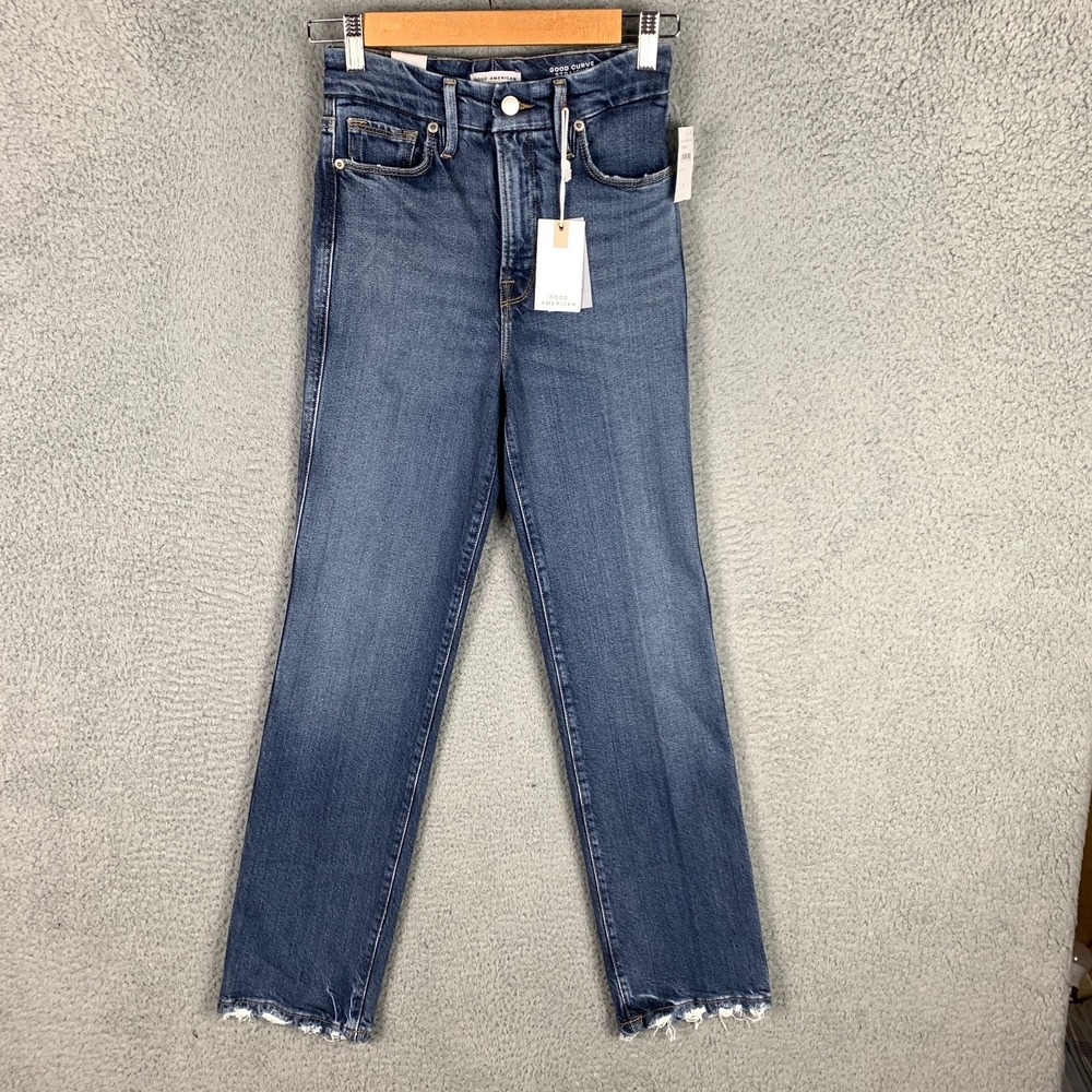 Good American Straight Jean Womens 00/24 Indigo737 Good Curve High Rise NWT $108